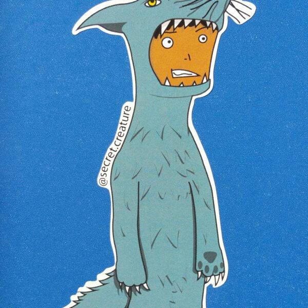 Wolf Costume Guy Sticker, handmade sticker