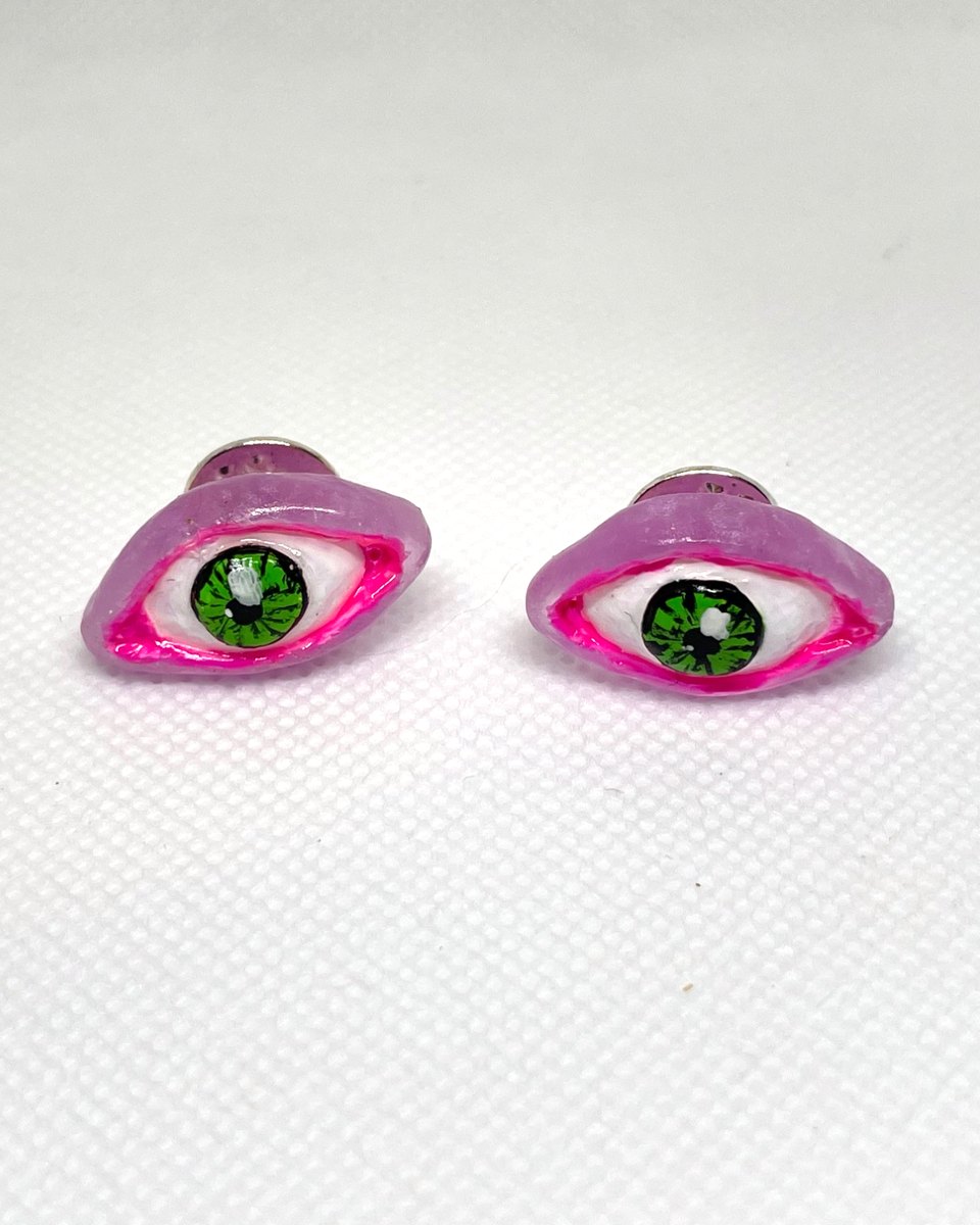 Statement Eye Studs: Pink lid, green iris (pair)