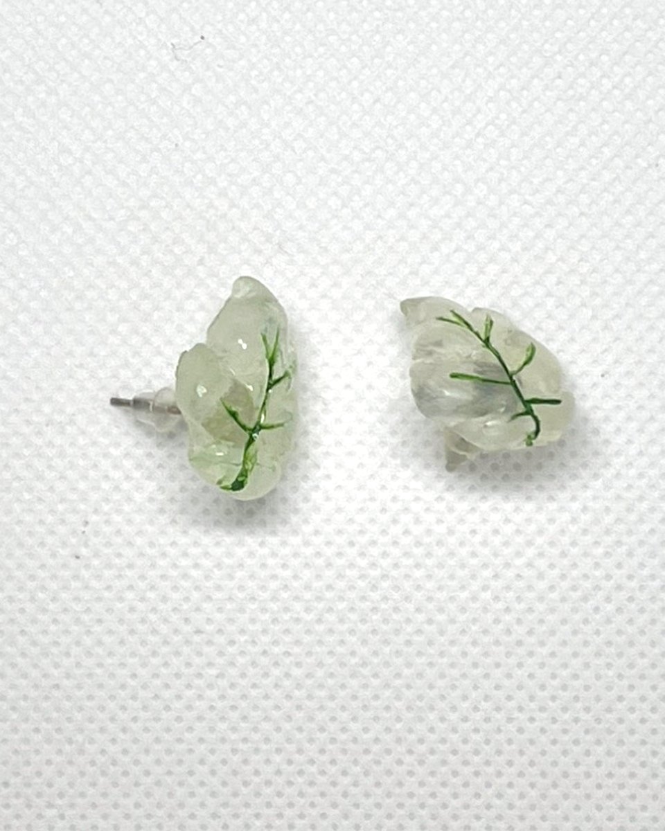 Glass Leaf Studs: Clear and green