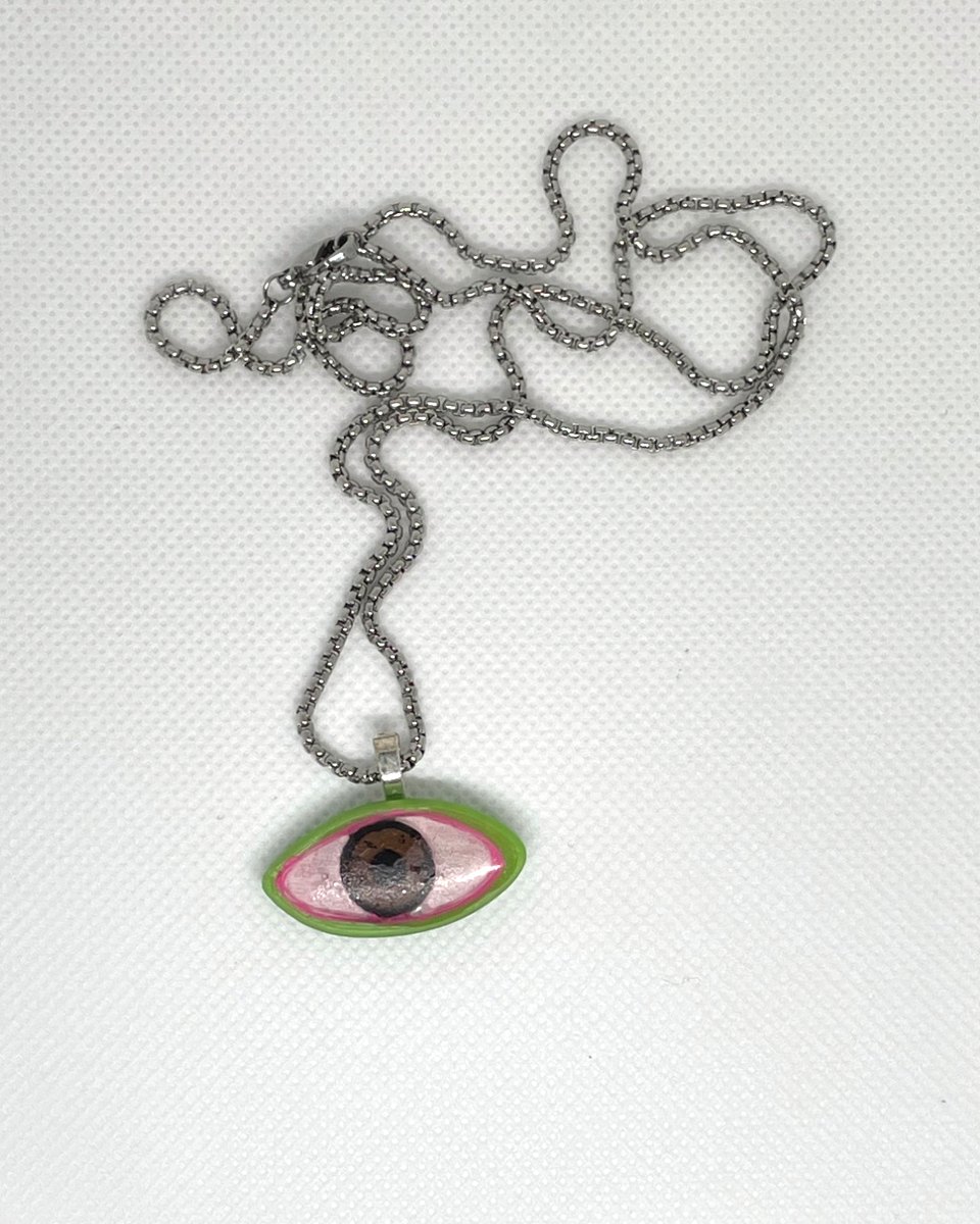 Eye Pendant Necklace: Lime rim, brown iris