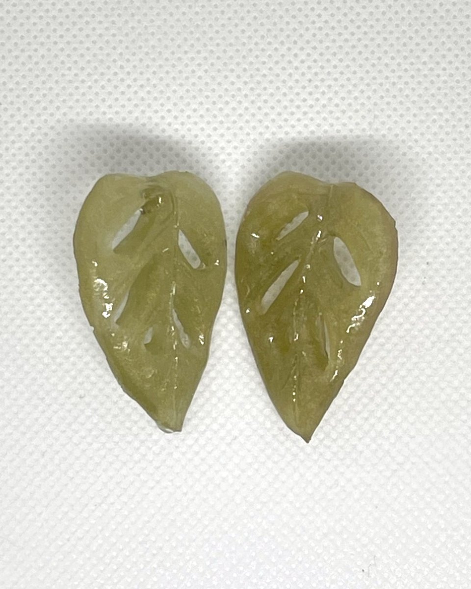 Resin Leaf Drop Earrings: Olive heart leaf