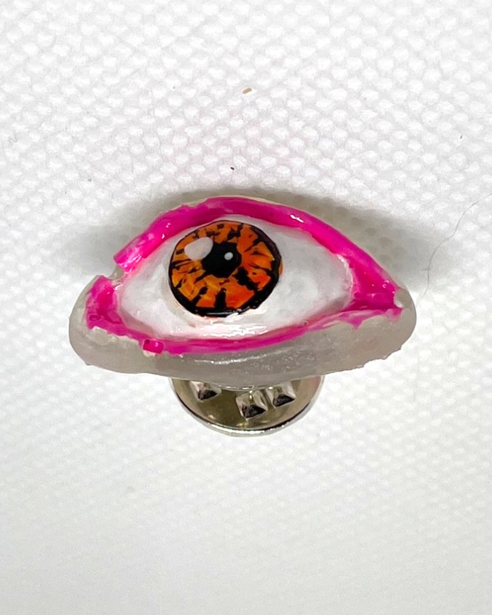 Statement Eye Pins: Pink lid, amber iris